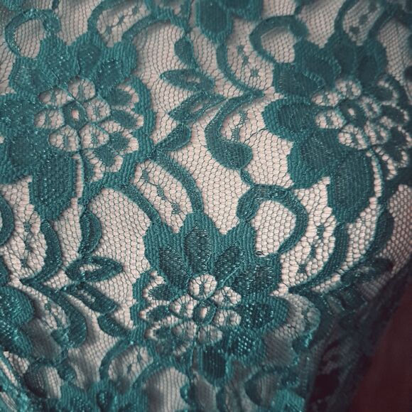 VTG Adonna Nightgown Slip Dress Med Green Sheer Lace Bodice Crisscross Coquette - Picture 5 of 14